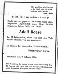 Todesanzeige Adolf Ralph Roese