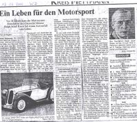 Ein Leben f&uuml;r den Motorsport - Bericht in der WZ vom 12.02.2000